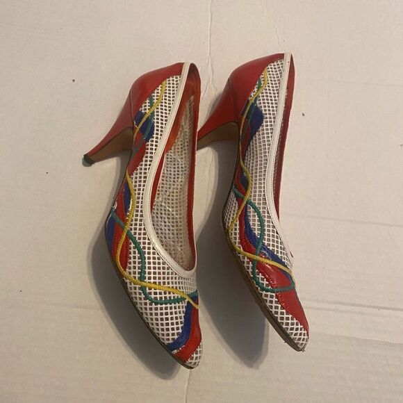 CARLOS FALCHI For Neiman Marcus Women’s Open Weave Multicolored Heels 6.5N - Picture 8 of 8